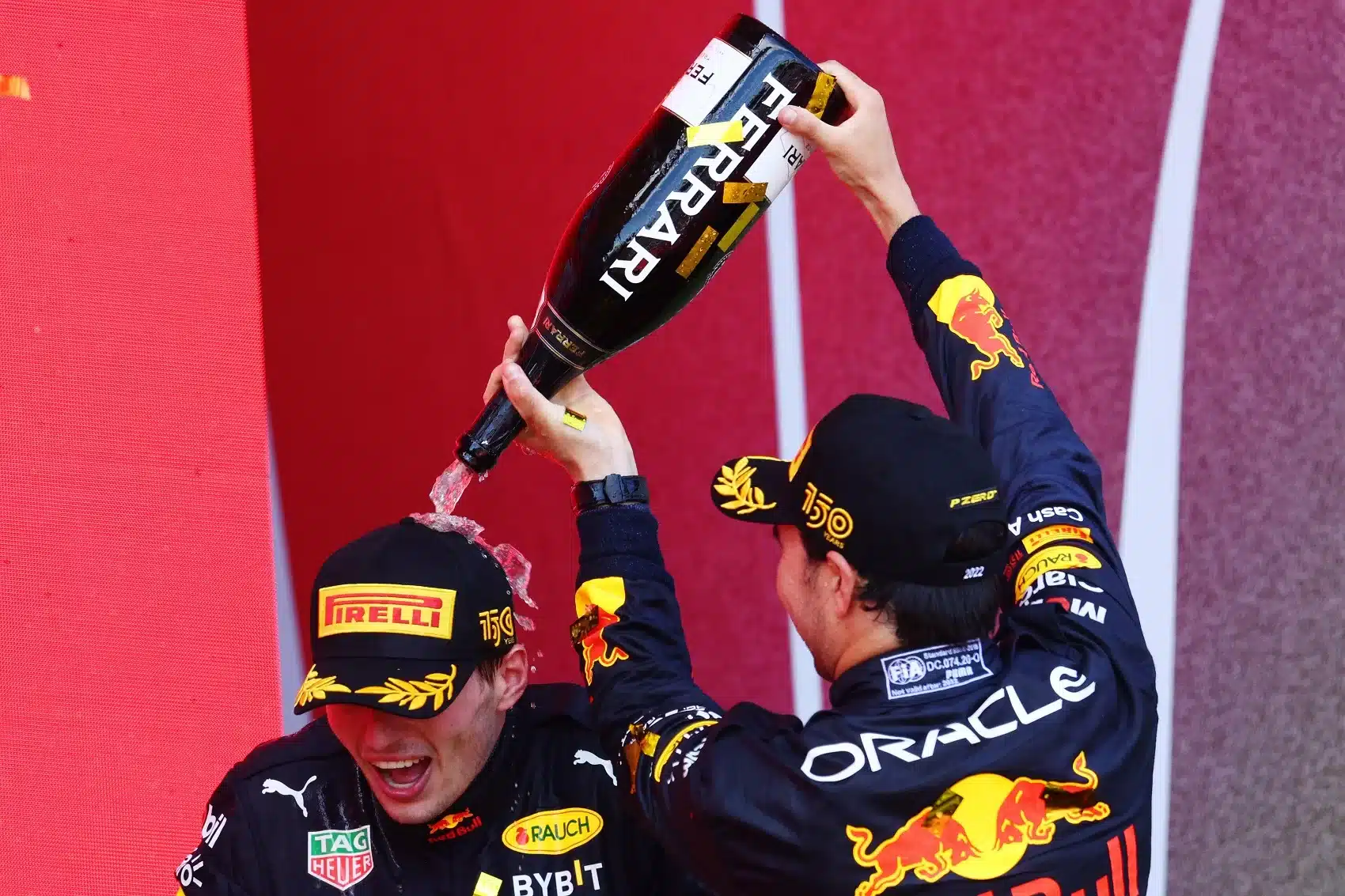Ferrari Trento, pezsgő, Max Verstappen, Sergio Pérez, F1