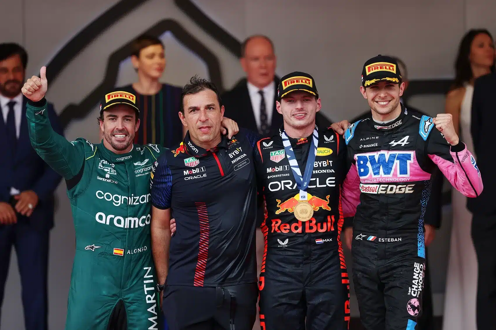 Max Verstappen, Fernando Alonso, Esteban Ocon, Pierre Wache