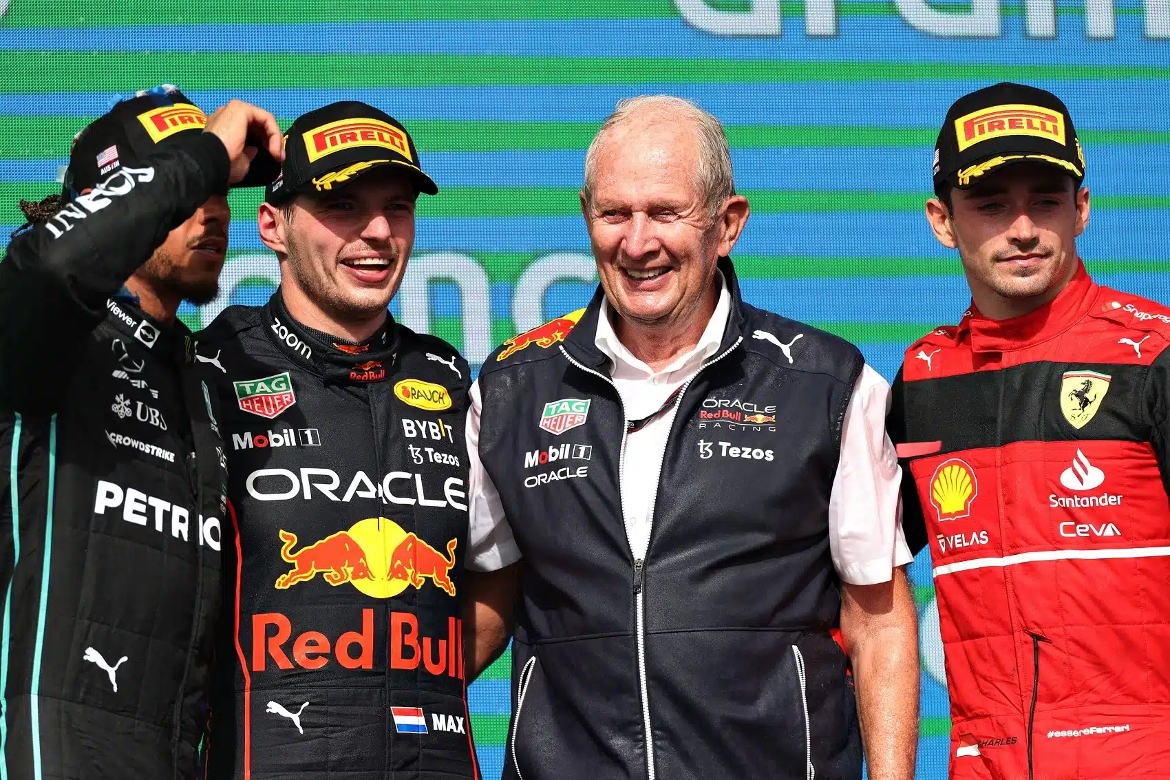 Lewis Hamilton, Max Verstappen, Helmut Marko, Charles Leclerc, red bull