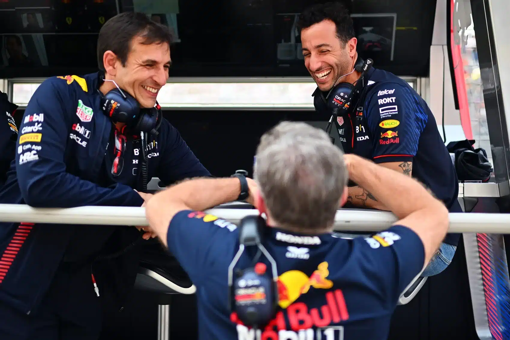 Pierre Wache, Daniel Ricciardo, Christian Horner