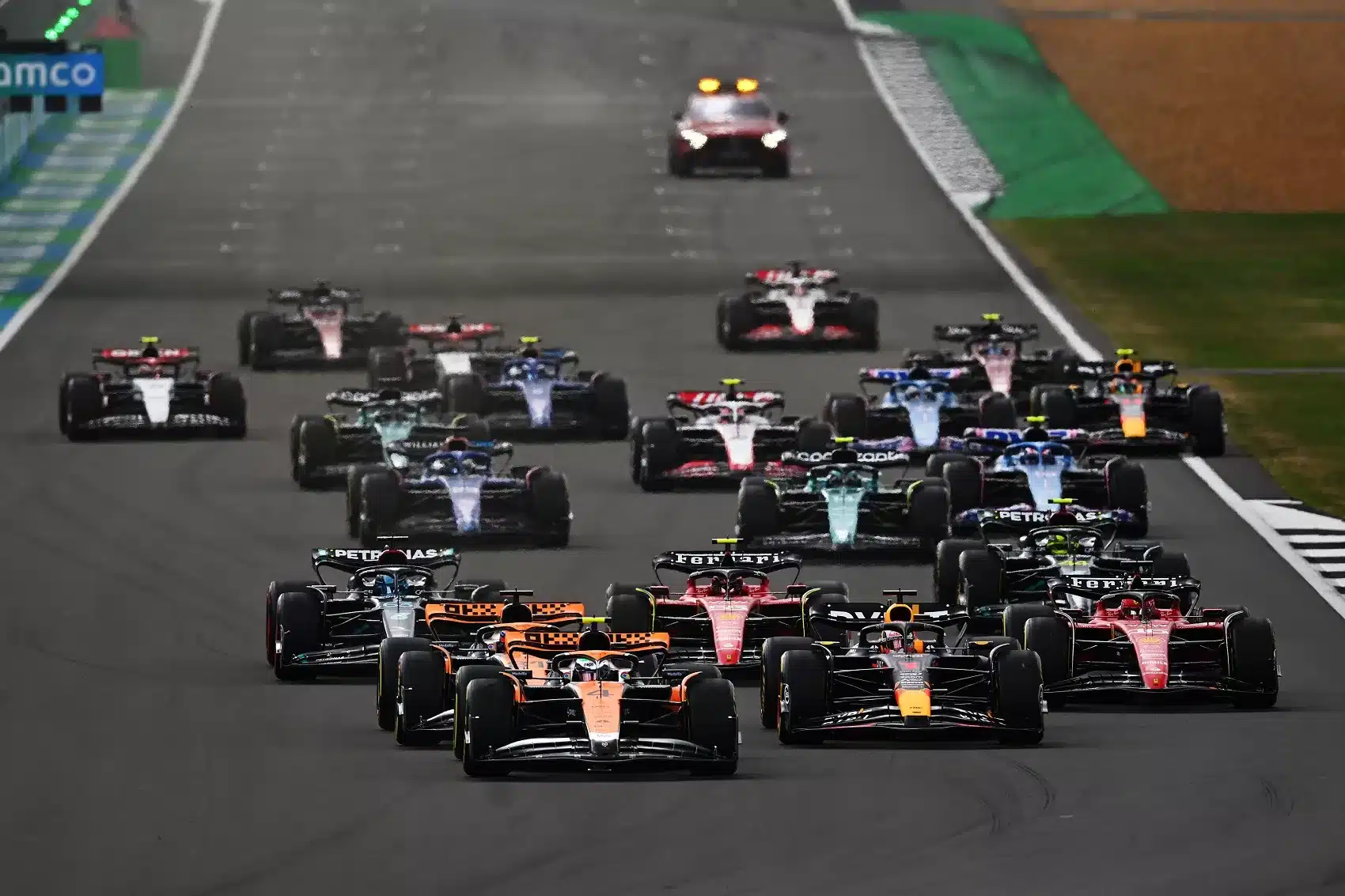 Brit Nagydíj, F1, rajt ,Norris, Verstappen