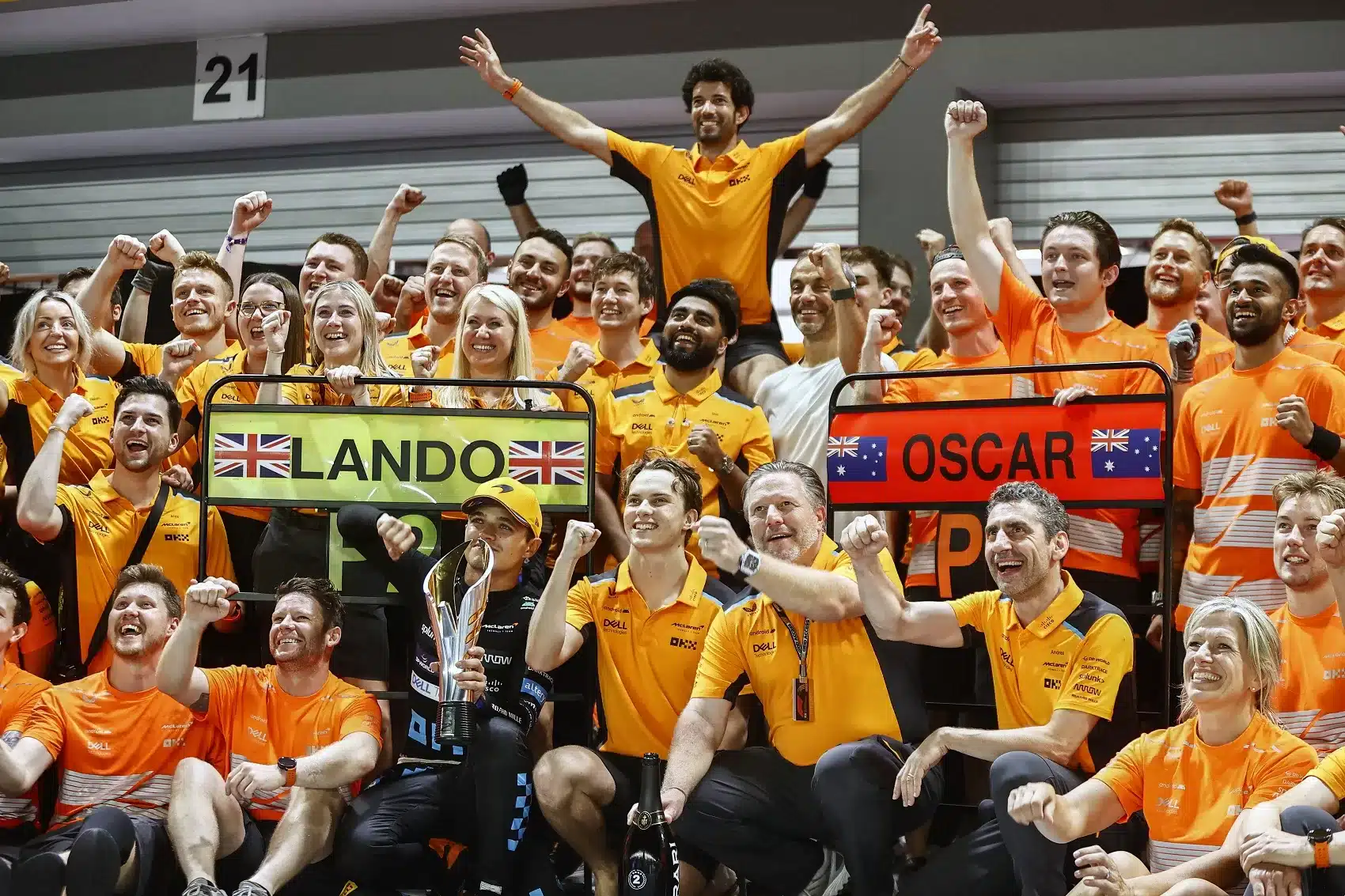 Lando Norris, Oscar Piastri, Zak Brown, Andrea Stella