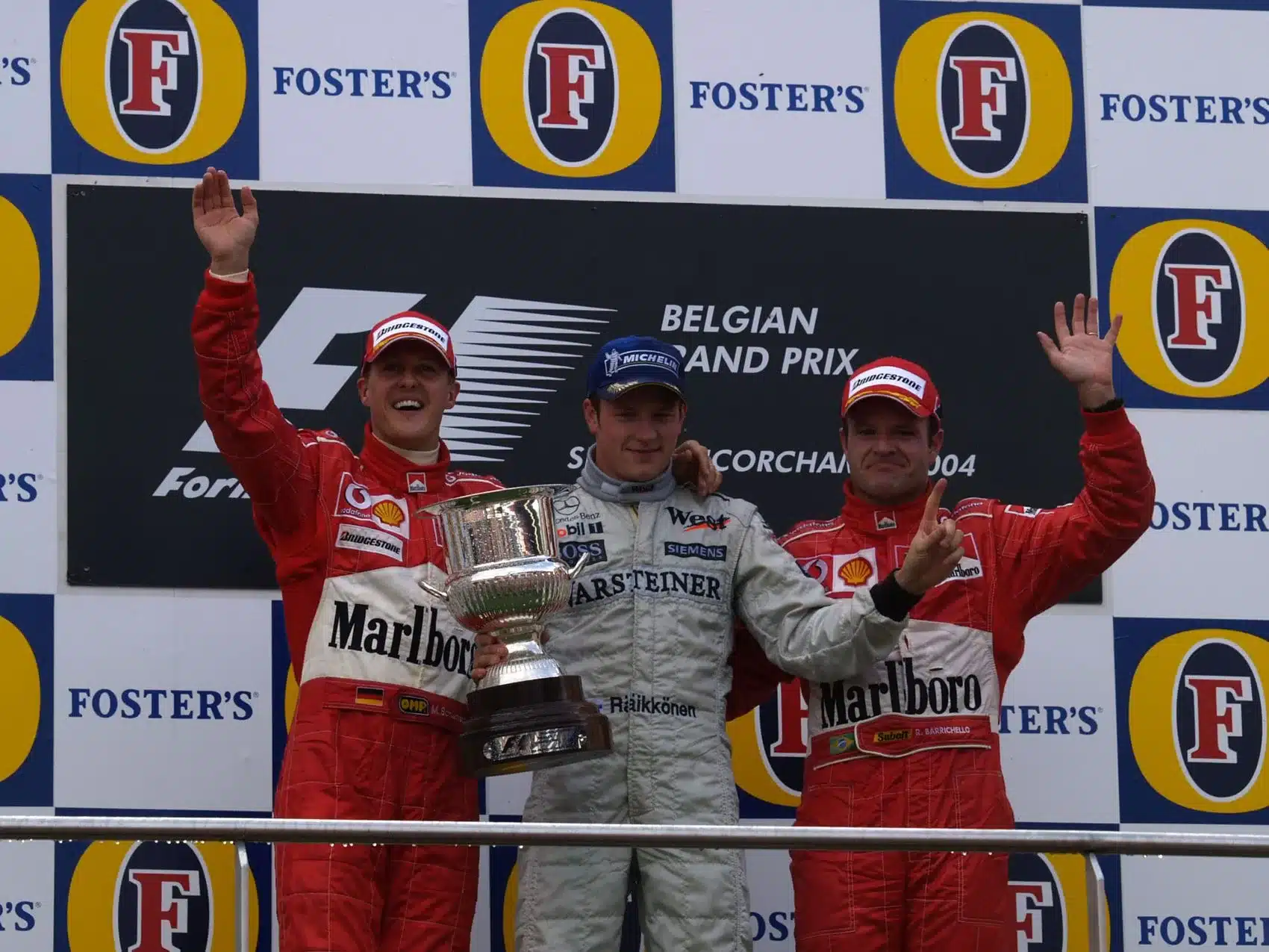 Michael Schumacher, Kimi Räikkönen, Rubens Barrichello 2004