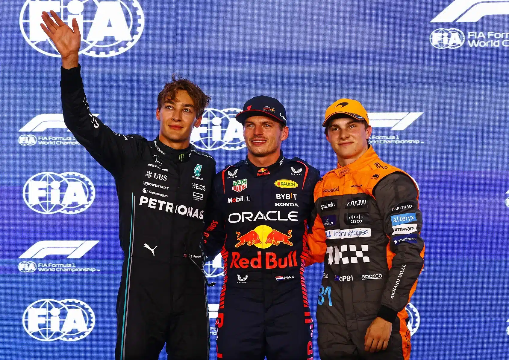 George Russell, Max Verstappen, Oscar Piastri