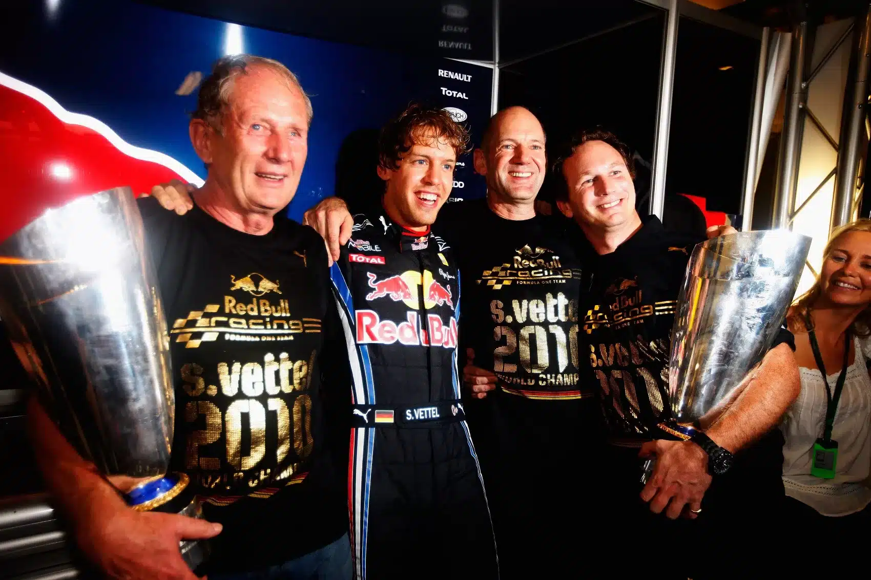 Sebastian Vettel, Helmut Marko, Adrian Newey, Christian Horner