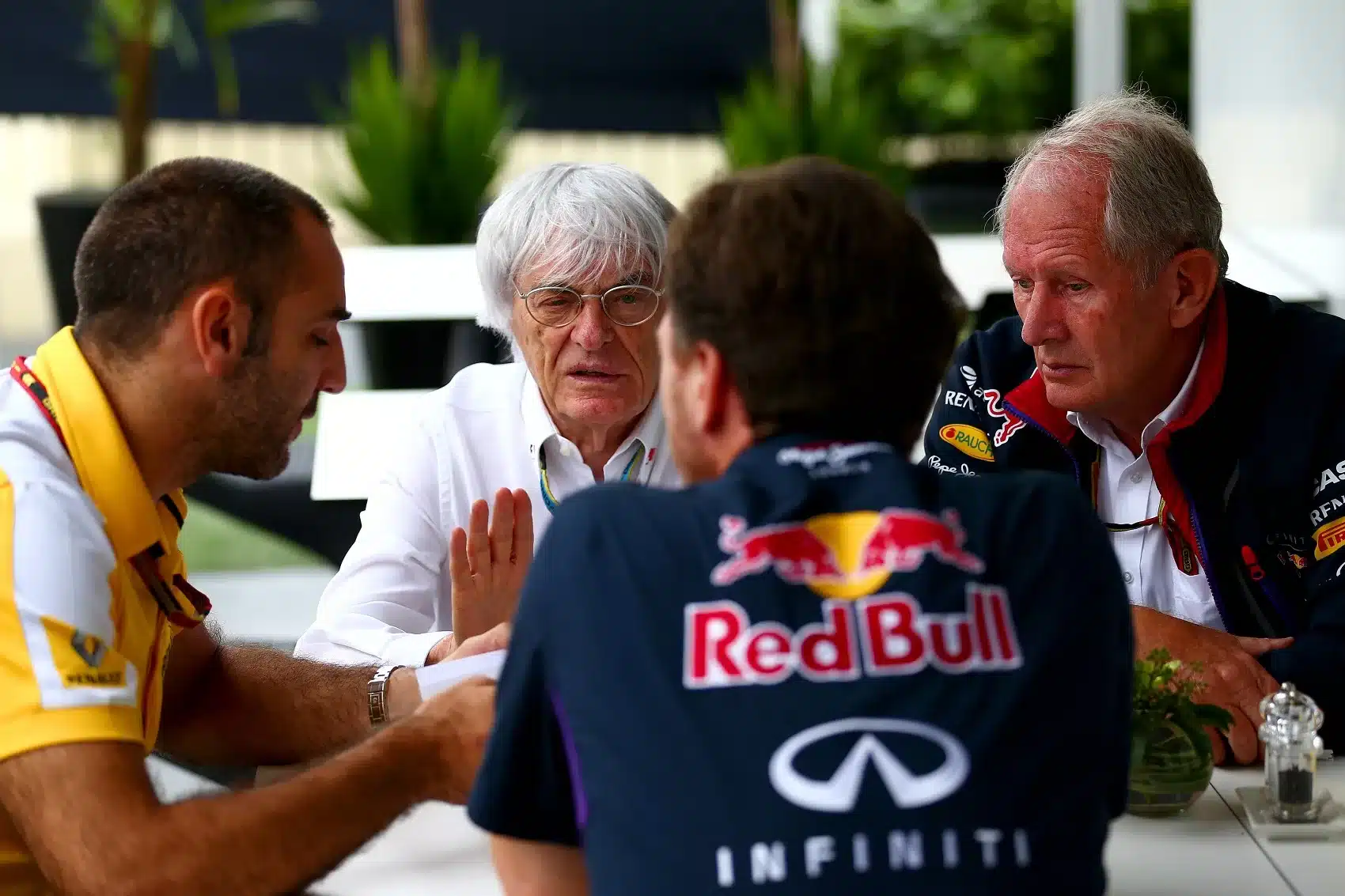 Bernie Ecclestone, Cyril Abiteboul, Christian Horner, Helmut Marko