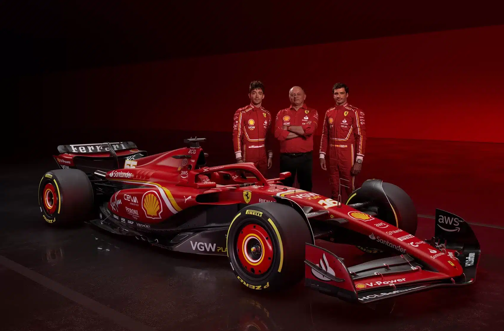 Charles Leclerc, Frederic Vasseur, Carlos Sainz, Ferrari
