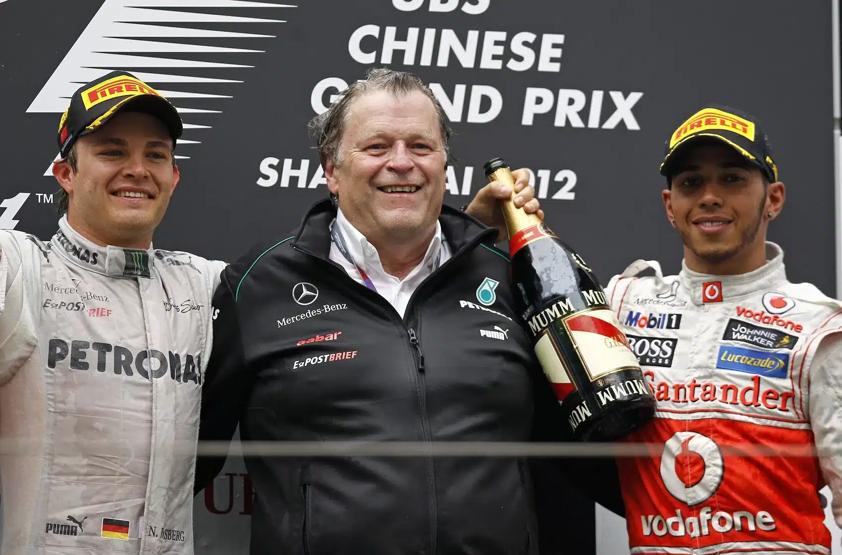 Nico Rosberg, Norbert Haug, Lewis Hamilton