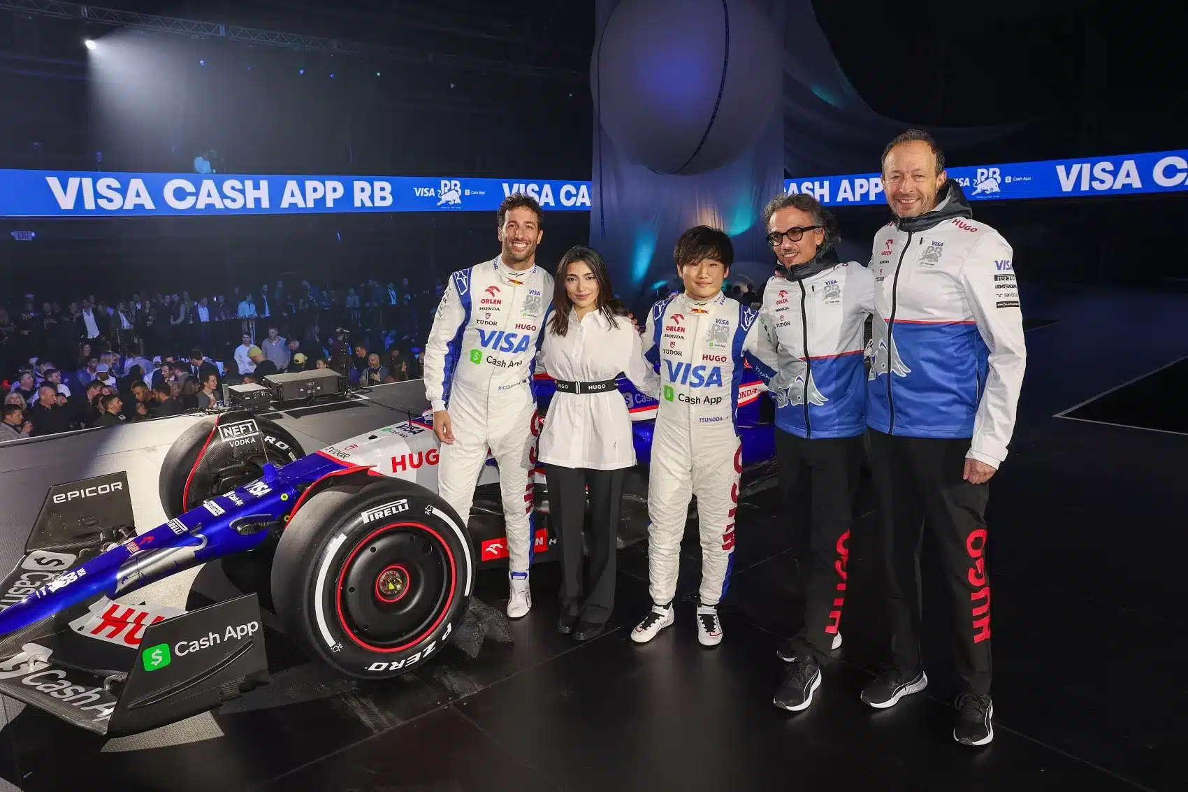 Daniel Ricciardo, Amna Al Qubaisi, Yuki Tsunoda, Laurent Mekies, Peter Bayer