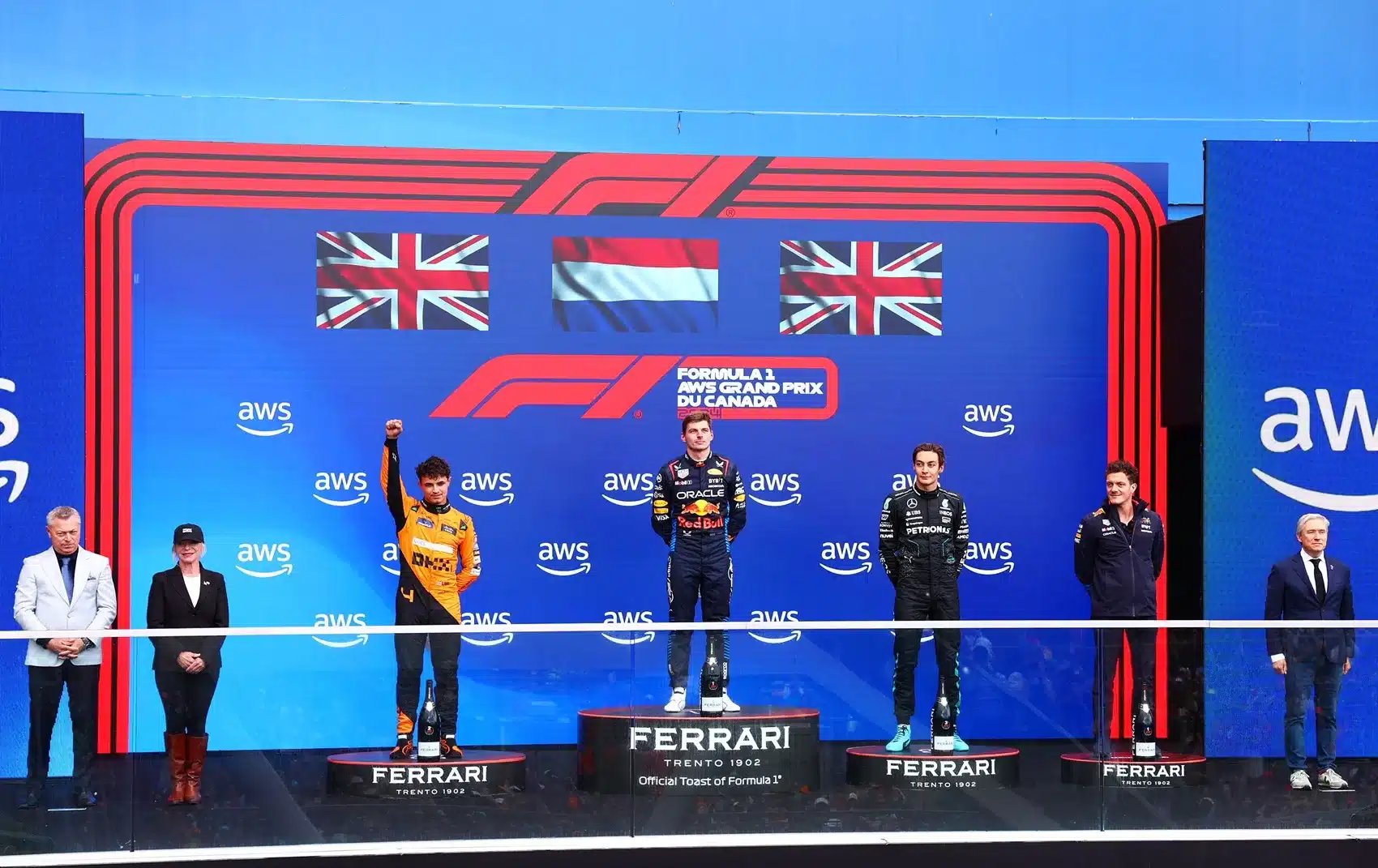 Lando Norris, Max Verstappen, George Russell. McLaren, Red Bull, Mercedes