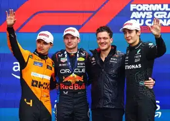 Lando Norris, Max Verstappen, George Russell. McLaren, Red Bull, Mercedes