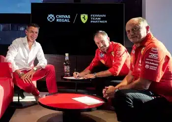 Scuderia Ferrari, Chivas Regal. In advance of next week's Las Vegas Grand Prix, Chivas Brothers Chairman & CEO, Jean-Etienne Gourgues, Scuderia Ferrari HP's Chief Racing Revenue Officer, Lorenzo Giorgetti, and Team Principal, Frederic Vasseur, mark the beginning of Chivas Regal’s new global partnership with the iconic racing team, as it accelerates into a new era in sports culture.