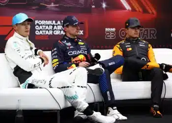 George Russell, Max Verstappen, , Lando Norris