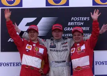 Michael Schumacher, Mika Häkkinen, Rubens Barrichello, 2001 Brit Nagydíj