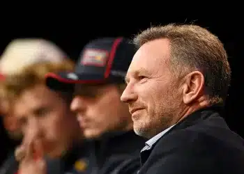 Christian Horner, Max Verstappen, Liam Lawson