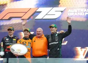 Max Verstappen, Lando Norris, Rob Marshall, George Russell