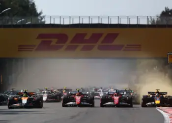 Mexikói Nagydíj rajt, Lando Norris, Charles Leclerc, Lewis Hamilton, Max Verstappen