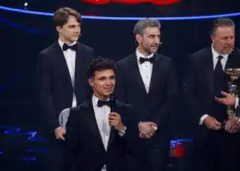 Lando Norris, Oscar Piastri, Zak Brown, Andrea Stella