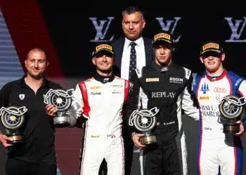 Théophile Naël (2.), Brando Badoer (1.), Freddie Slater (3.), F3 Monaco 2026